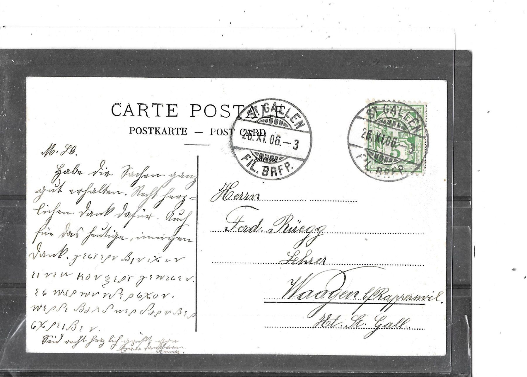 Ansichtskarten: SG St.Gallen 1906 Kantine – Gebraucht aus Schocherswil von Wilare 1