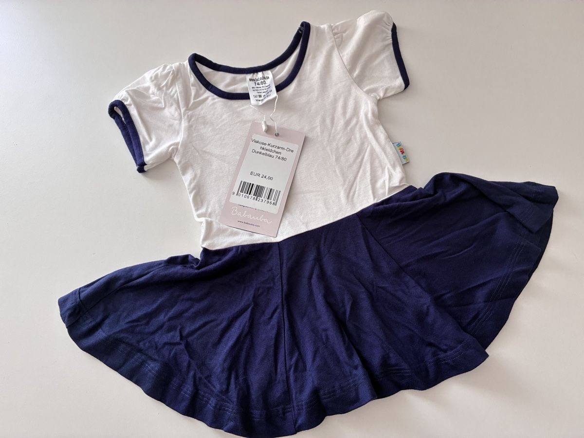 Vestiti & Gonne: Babauba Viscose Kurzarm Kleid dunkelblau 74/80 – Nuovo e nell'imballaggio originale da Wahlen b. Laufen venduto da sabichrabi