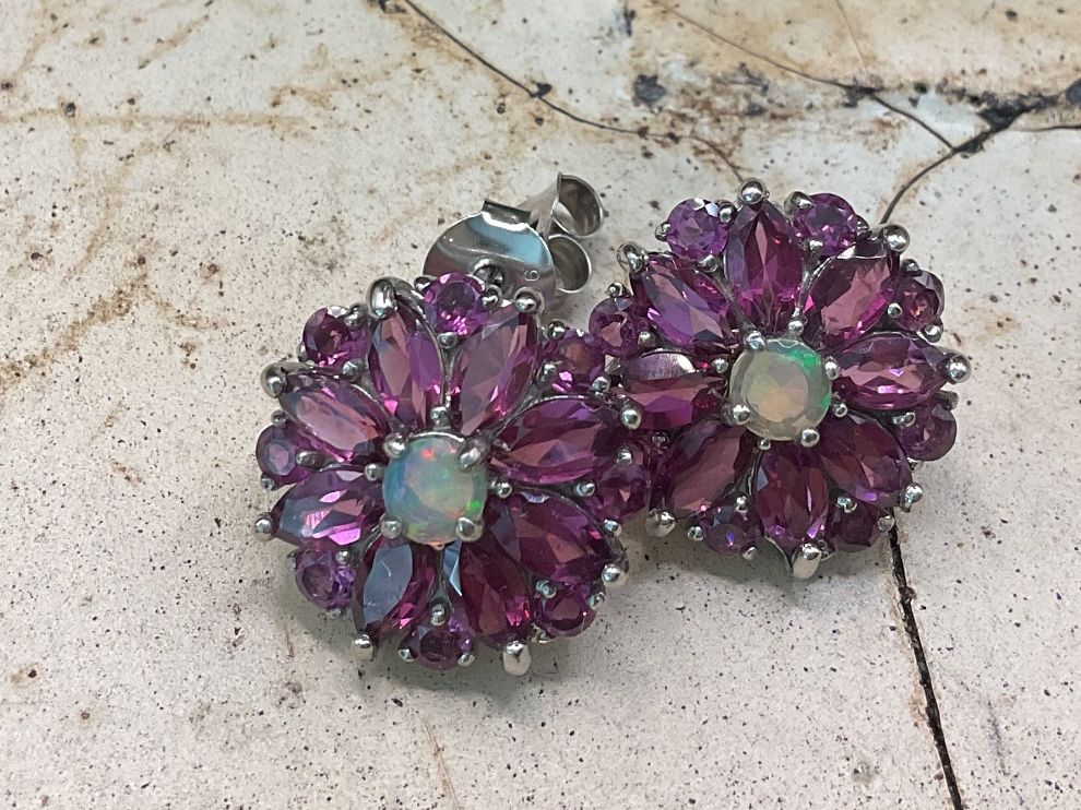 Boucles d'oreille: Ohrstecker wunderschön, Opal und Rhodolith – Neuf (Voir description) à luzern par Alpendorf1