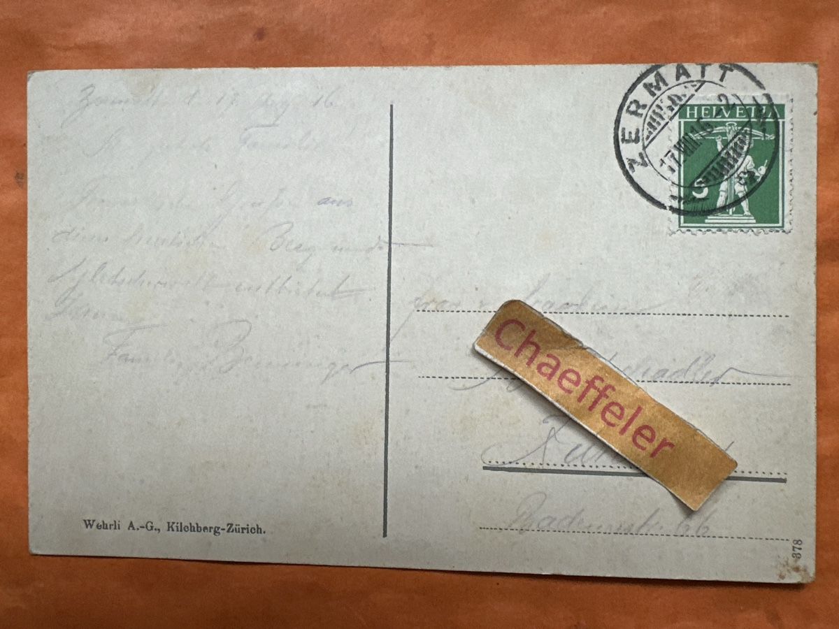 Ansichtskarten: 1916 Originale Ansichtskarte "Visp und Matterhorn"  – Gebraucht aus Zürich von Chaeffeler 1