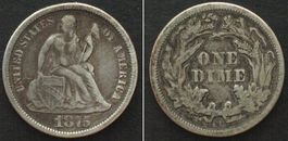 USA Dime 1875 CC Carson City SEATED LIBERTY Silber