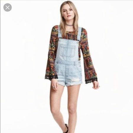 H&M x Coachella 🌸 Light Wash Distressed Denim Overall 36