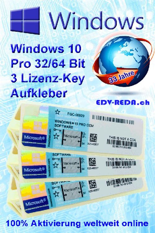 WINDOWS 10 PRO KEY-AUFKLEBER 3St. Lizenz (Neu (gemäss Beschreibung)) in ...