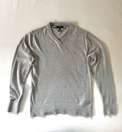 Tommy Hilfiger V-Ausschnitt Cotton Cashmere, hell grau, L