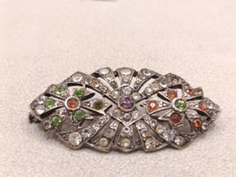 Antik 925er Silber Brosche mit bunte Schmucksteine Top