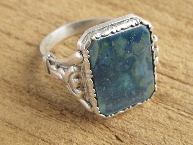 Anelli: Vintage Ring Silber 835 mit blauem Achat Gr. 63 – Usato da Ermatingen venduto da Decovin