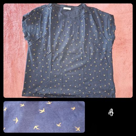 T-Shirt, dunkelblau, goldene Vögel, XXL, NEU