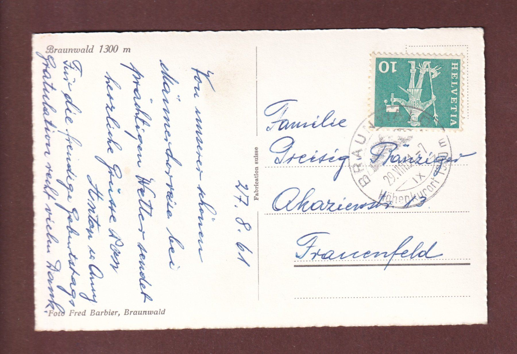 Cartoline postali: BRAUNWALD - 4 Bilder - 1961 – Usato da Pully venduto da nicecards-shop 1