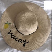 Vacay Vacation embroidered woven sun hat lemon floppy brim