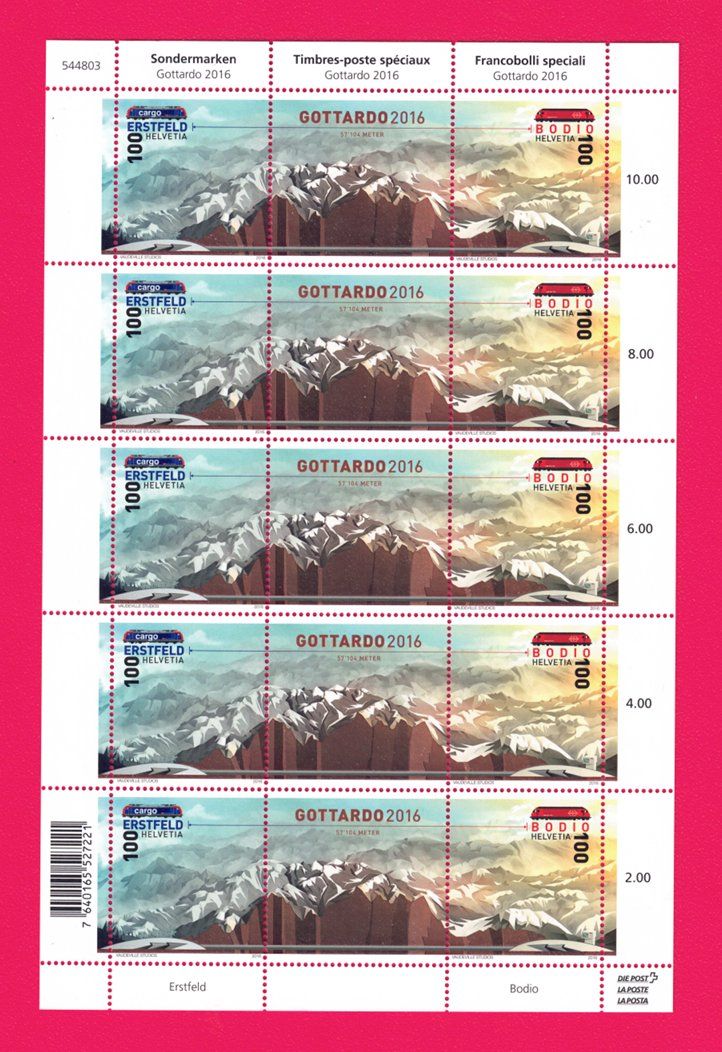 Tutti i francobolli: 2016, 1588-1589, Sonderbogen Gottardo 2016, Postfrisch** – Nuovo (secondo la descrizione) da Lupfig venduto da lubor