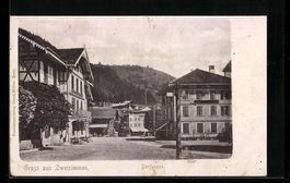 AK Zweisimmen, Dorfgasse mit Häusern