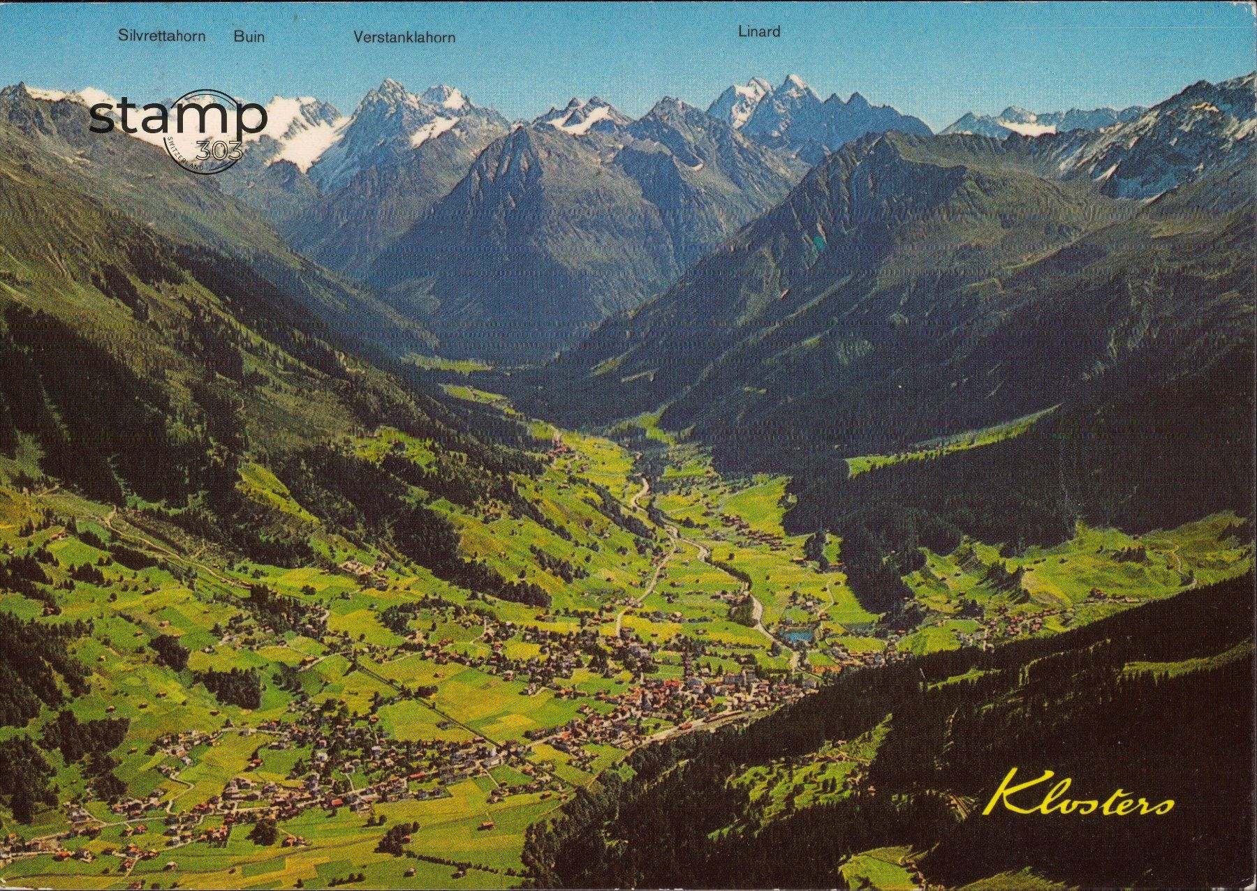 Cartoline postali: 1983 AK Klosters mit Silvrettagruppe – Usato da Eggersriet venduto da stamp303