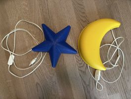 Nachtlicht Mond und Stern gelb blau mit Schalter 2er Set