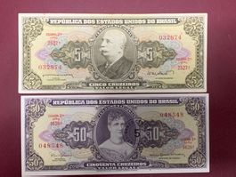 BRASIL - 50 Cruzeiros (5 Centavos) & 5 Cruzeiros N.D.