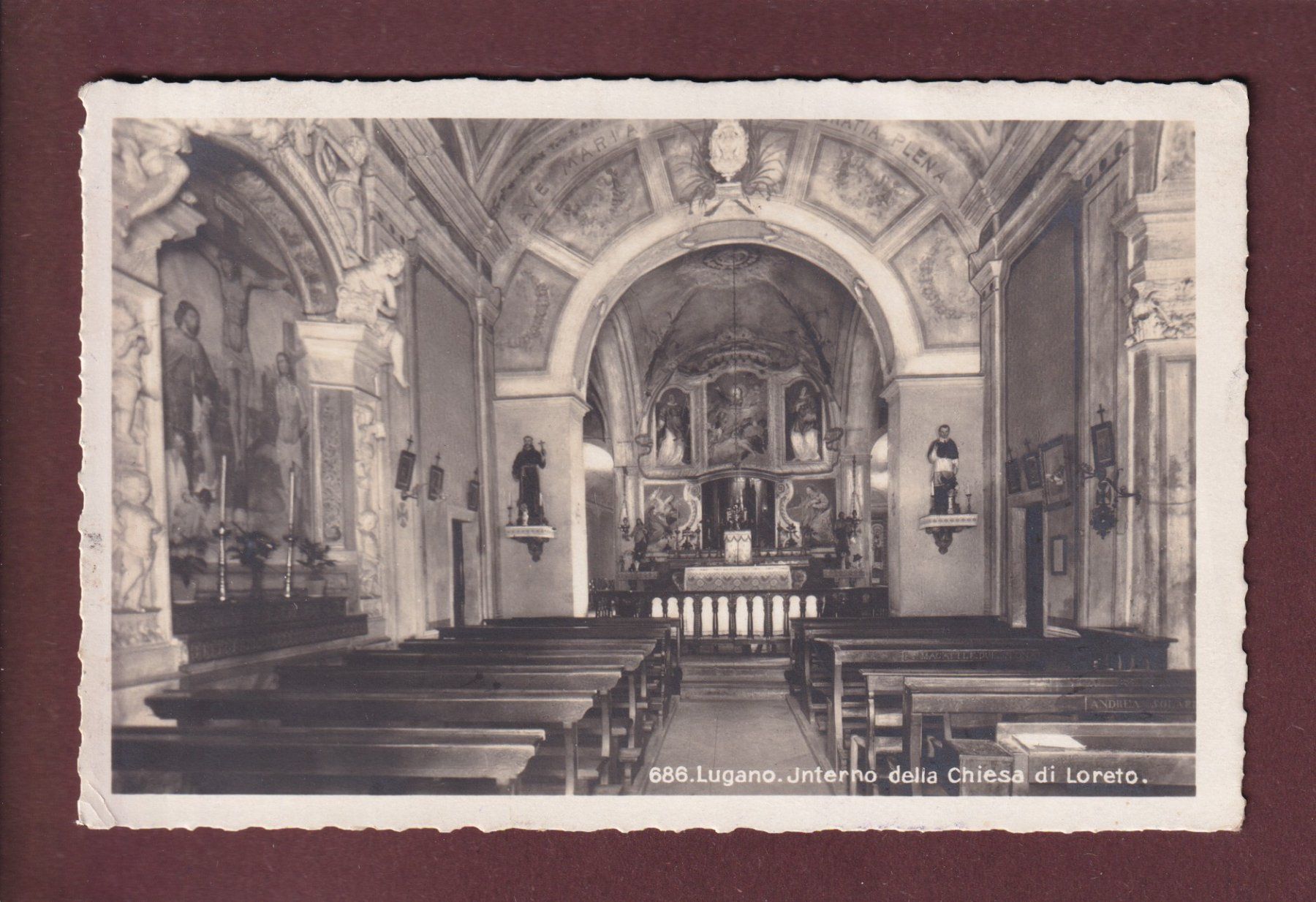 Cartoline postali: LUGANO - Interno della Chiesa di Loreto - 1928 – Usato da Pully venduto da nicecards