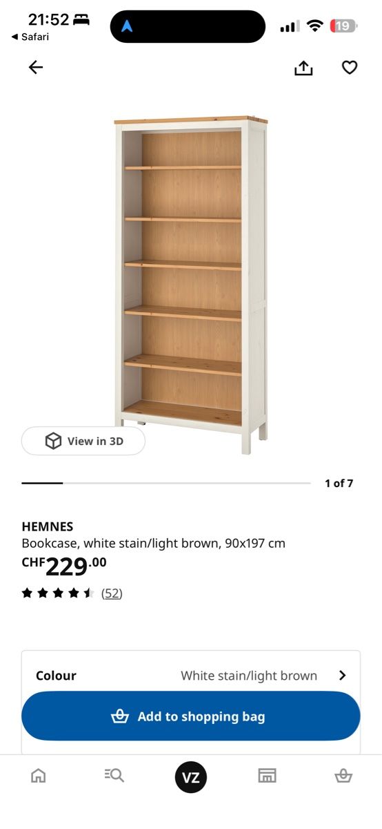 Ikea Regale: HEMNES Bookcase white stain/light brown 90x197 cm – Gebraucht aus Lenzburg von var_6n62 1
