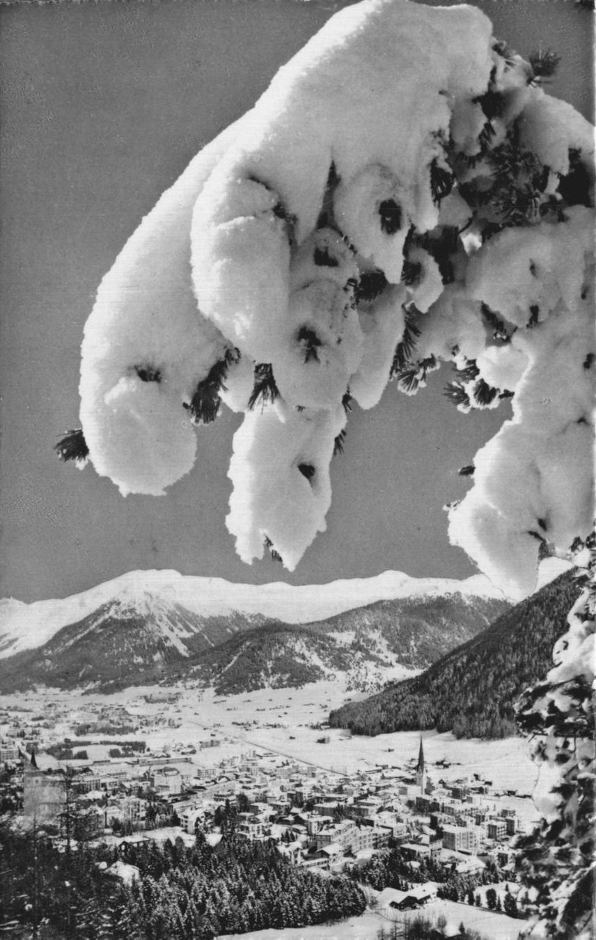 Ansichtskarten: Originale Vintage Ansichtskarte Davos Wintermorgen 1950 – Gebraucht aus Luzern von Kartenansicht