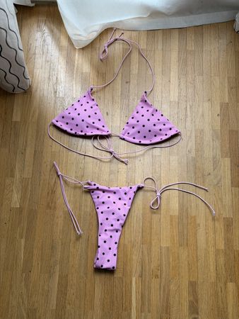 Maillot de bain rose à pois brun 2 pièces 