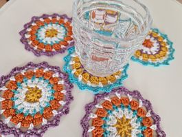 6 Häkel Coaster Glas Tassen Untersetzer Boho handgemacht