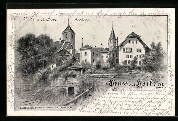 Cartoline postali: Aarberg, Kirche und Amtshaus, 1900 – Usato da Berlin venduto da bartko-reher