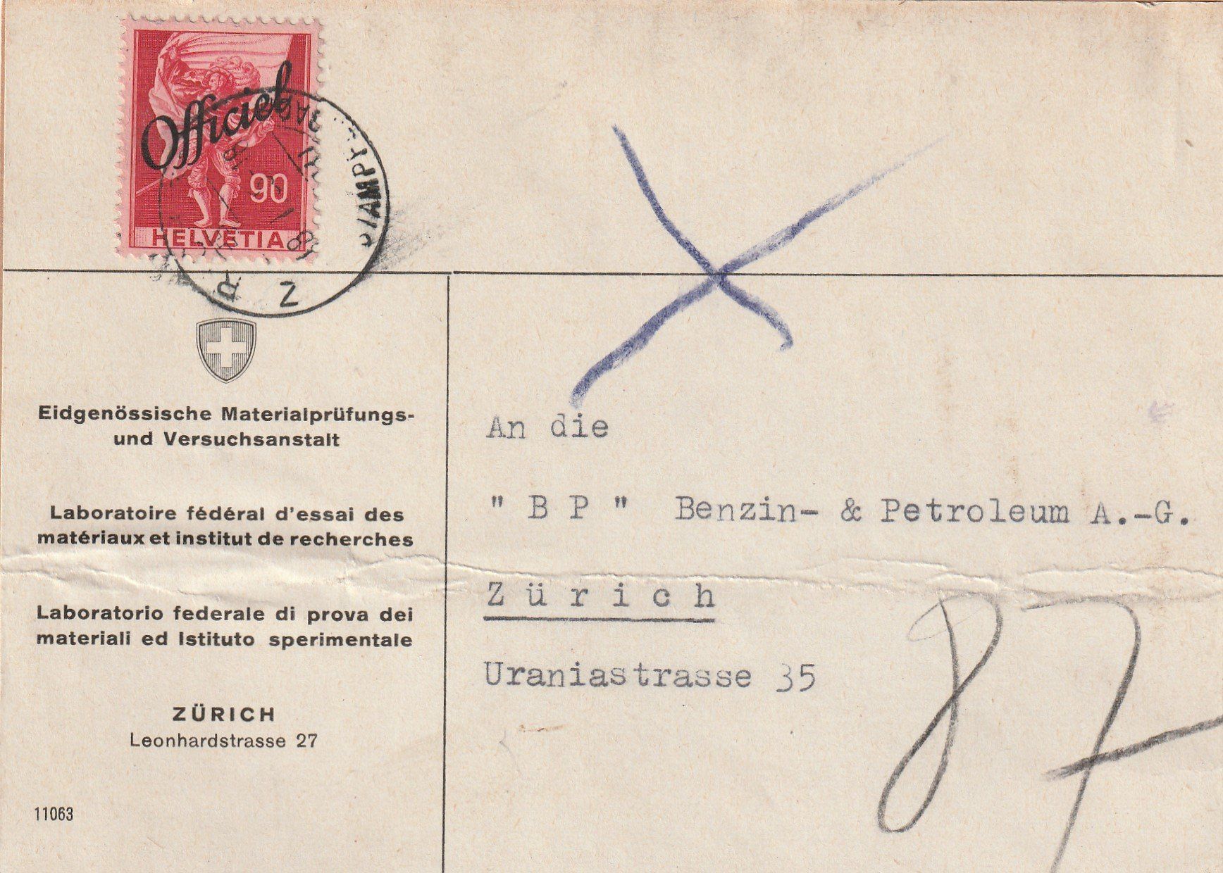 Tutti i francobolli: Dienstmarke-Eidgenössische Materialprüfungs &Versuchsanstalt – Usato da uttwil venduto da Koehlerfred