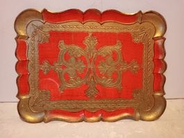 Antikes Tablett Platte Rot & Gold Dekor Made in Italy