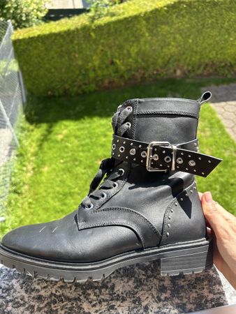 Black Ankle Boots, Size 39, Studded Strap Detail Style