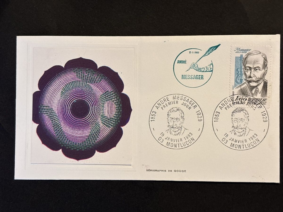 Alle Briefmarken: Enveloppe premier jour André Messager Montluçon 1983 – Gebraucht aus Carouge GE von irma016