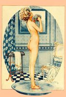 Blechschild-PINUP GIRL IM BADEZIMMER