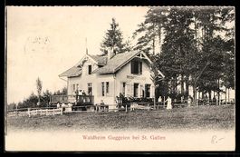 AK St. Gallen, Gasthaus Waldheim Guggeien mit Besuchern