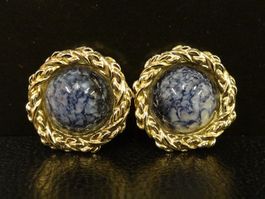 Vintage Ohrclips Clips Ohrschmuck Blau Gold 60er 70er 80er