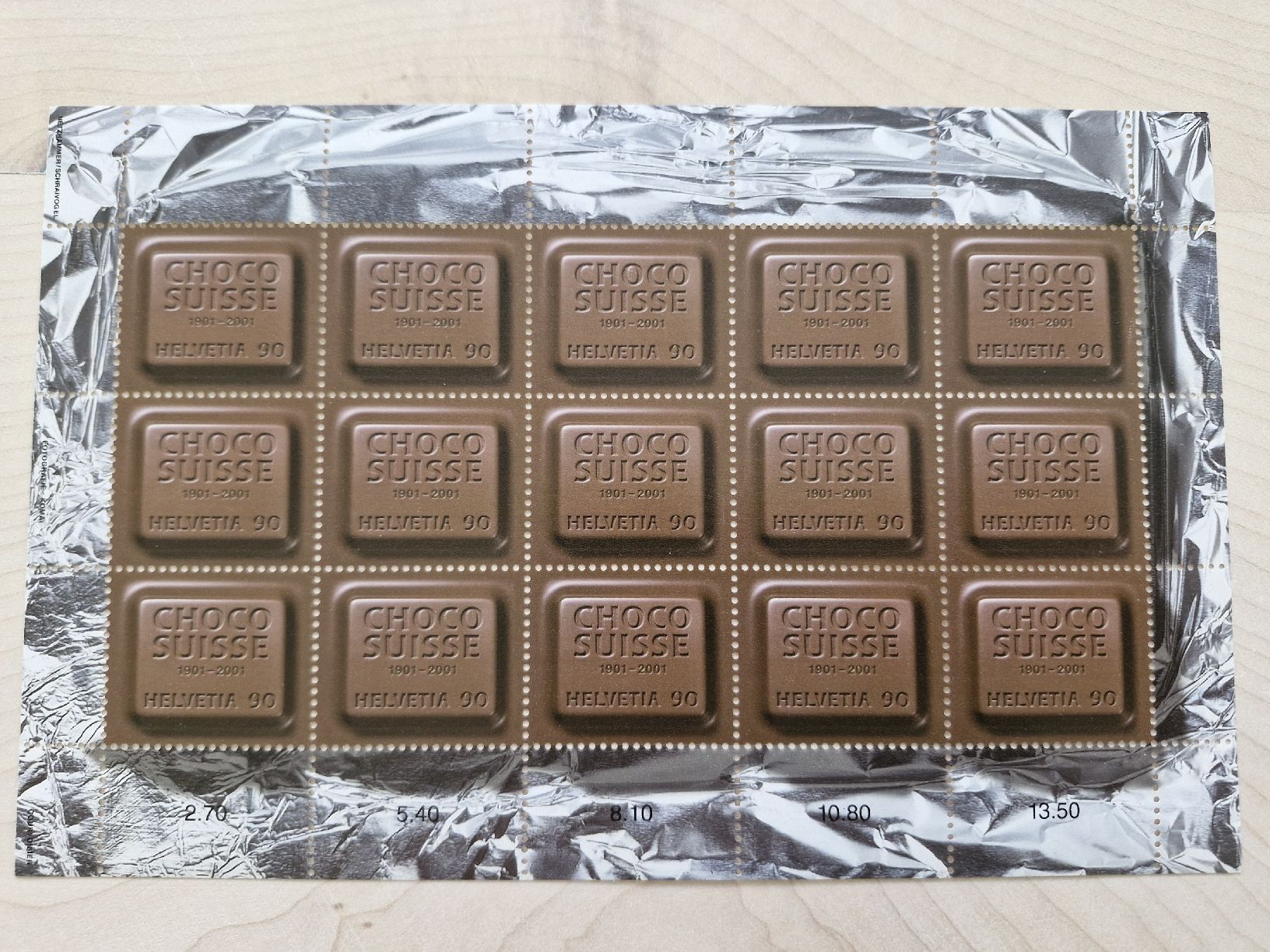 Tutti i francobolli: Choco Suisse 15x 90 Rp. Schokoladenmarkenbogen postfrisch – Nuovo (secondo la descrizione) da Frauenfeld venduto da Kasico