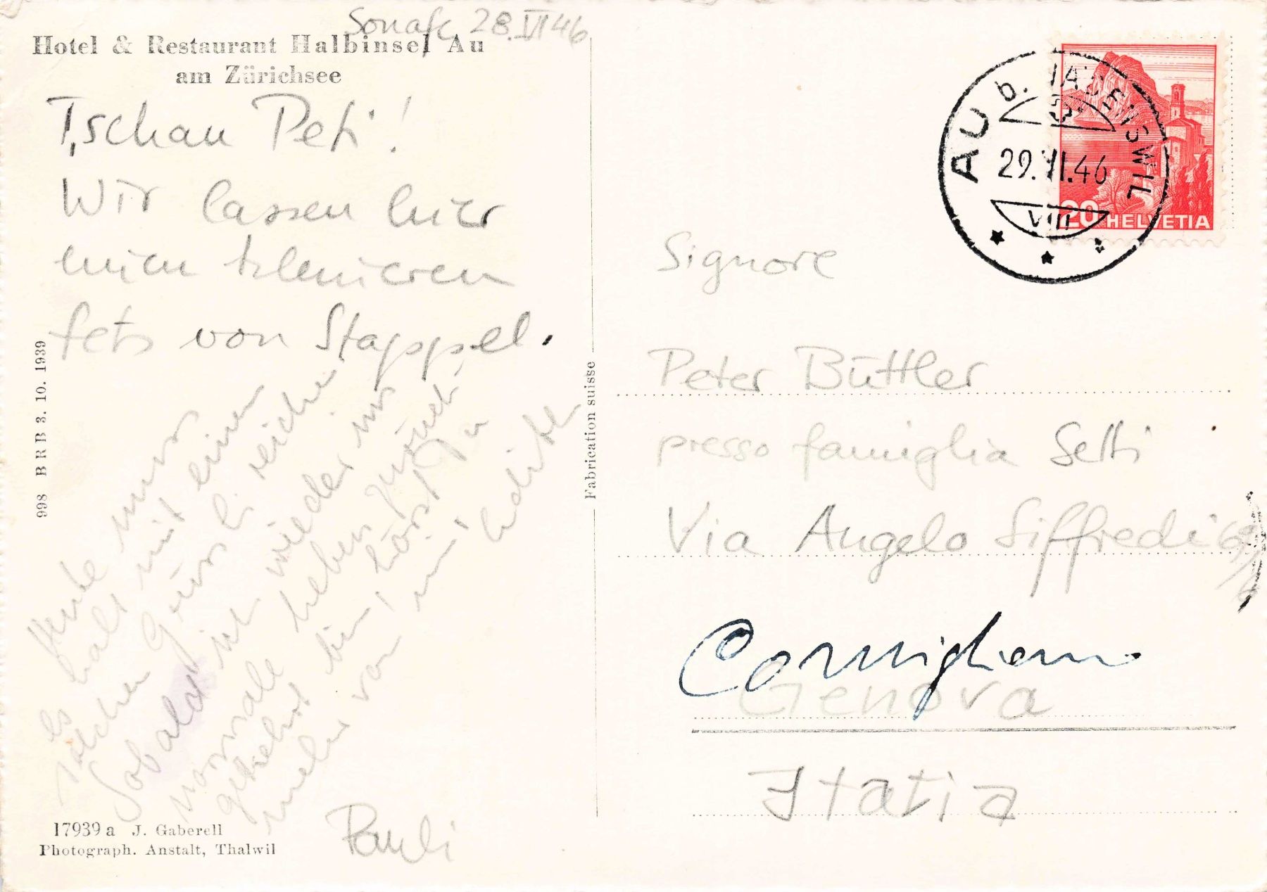 Cartoline postali: Hotel halbinse Au Zurichsee G – Usato da Biasca venduto da Blenio71 1