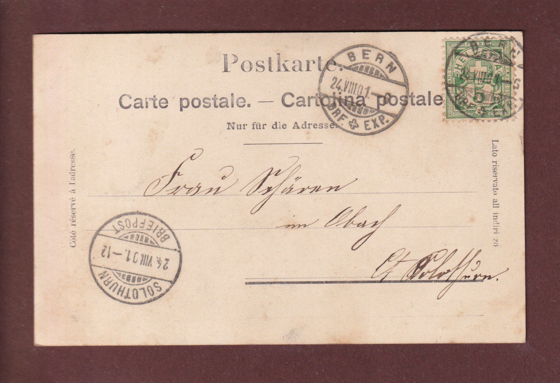 Cartoline postali: BERN - Hotel Bernerhof - 1901 – Usato da Pully venduto da nicecards 1