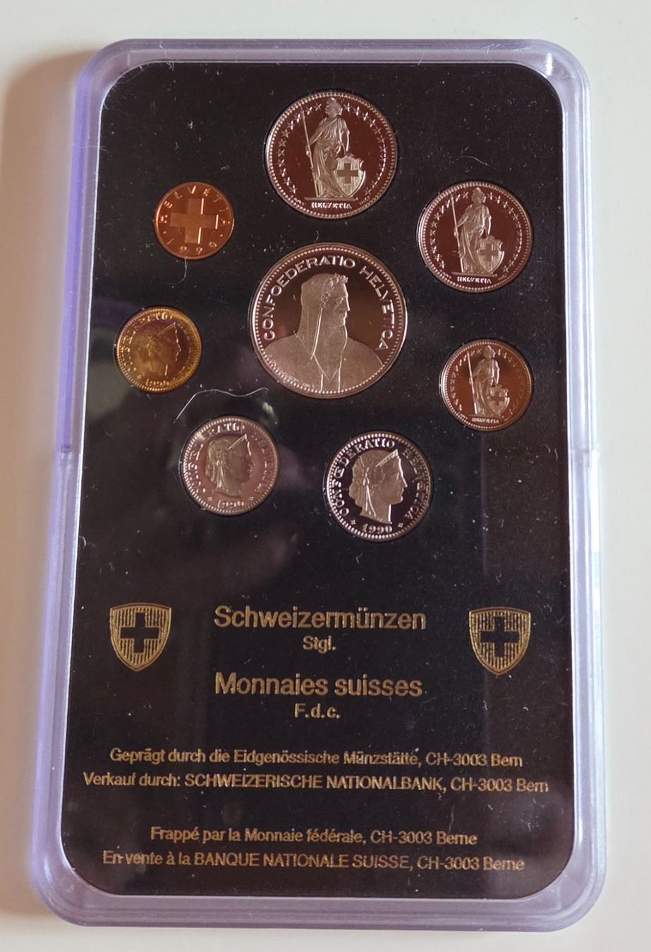 Tutti le monete: Coffret Monnaies Suisses 1990 – Nuovo e nell'imballaggio originale da Bioley-Magnoux venduto da esperance7 1
