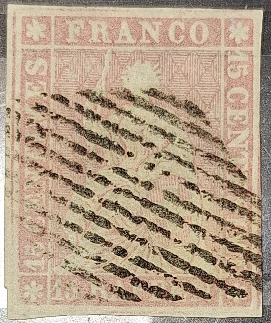 Tutti i francobolli: Strubel 24F 24B1mm.II.b mit Attest Kat. 450.- – Usato da Balgach venduto da SIMEON27