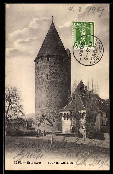 Cartoline postali: AK Estavayer, Tour du Château, 1909 – Usato da Berlin venduto da bartko-reher