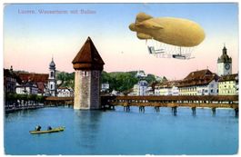 Luftschiff VILLE DE LUCERNE über Wasserturm in Luzern