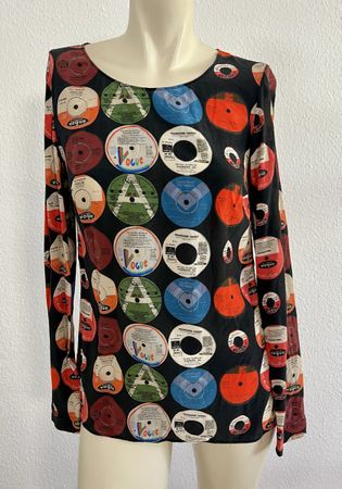 🎨 Akris Seiden Bluse, Schallplatten Muster, Gr. 34 Top! 🎨