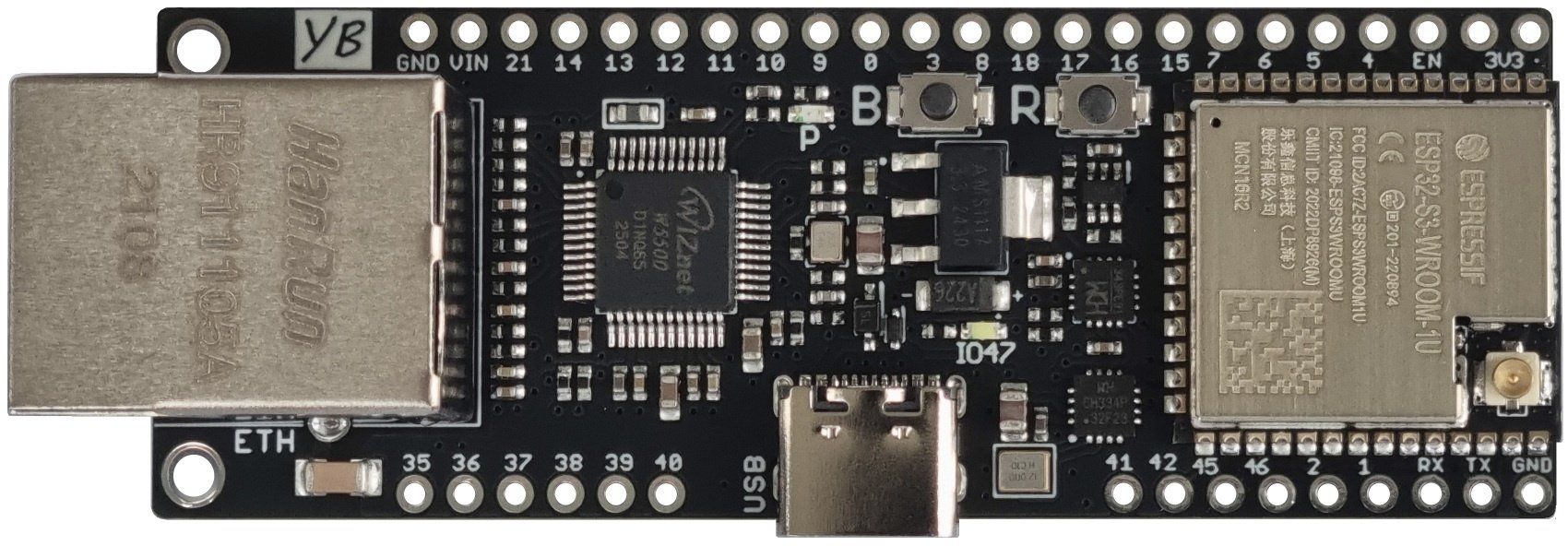 Elektronikbauteile: YB-ESP32-S3-ETH Arduino DevBoard: Ethernet+WiFi,USB-C,PSRAM – Neu und originalverpackt aus Sursee von allduino