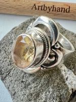 Exklusiv XL Citrin Ring 925 Silber Vintage Designerkunst G57