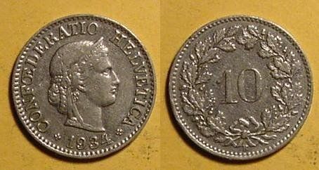 Alle Münzen: 10 Rappen 1934 – Gebraucht aus Allschwil von Coinfreak