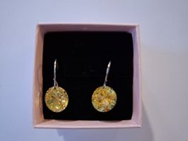 Ohrhänger, gelbe Glitzersteine, 925 Silber