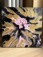 Abstraktes Acrylbild, Gold, Rosa, Schwarz