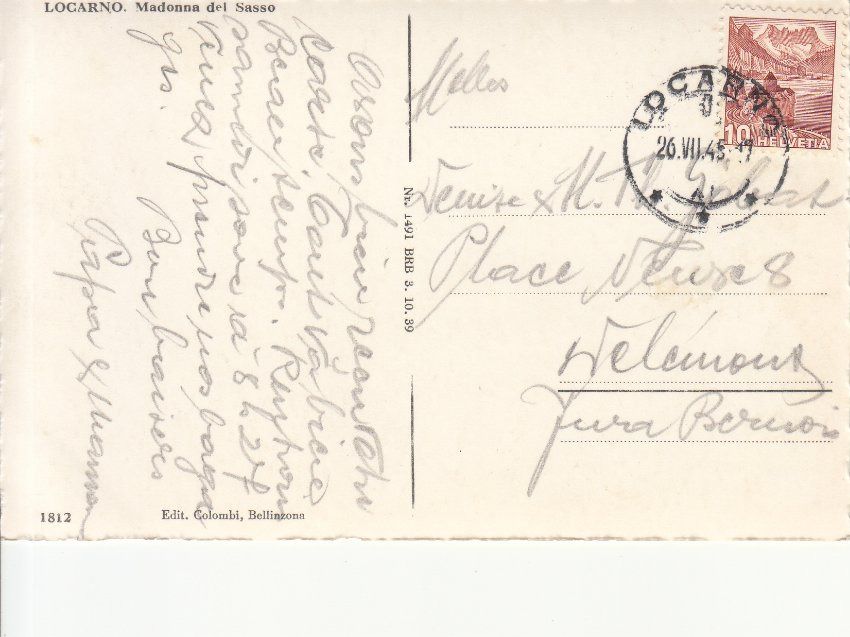 Cartoline postali: Madonna del Sasso 1945 – Usato da Bürglen TG venduto da StampGraf 1