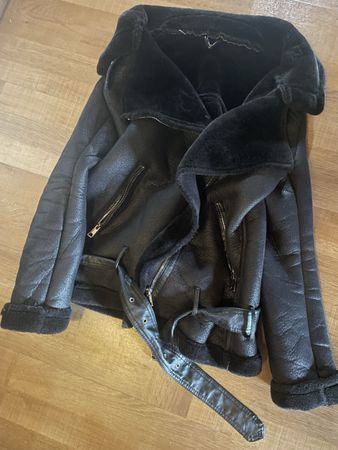 Pilotenjacke schwarz gefüttert Kunstleder Grösse M