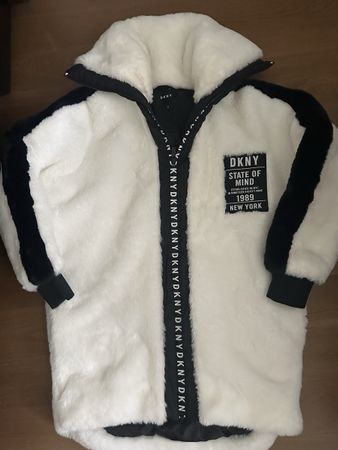 DKNY Faux Fur Jacket White Black Size XS