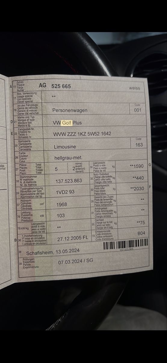 VW Automobili: VW Golf Plus, 2005, Silber, 2.0Tdi – Usato da Reinach AG venduto da Bek24 5