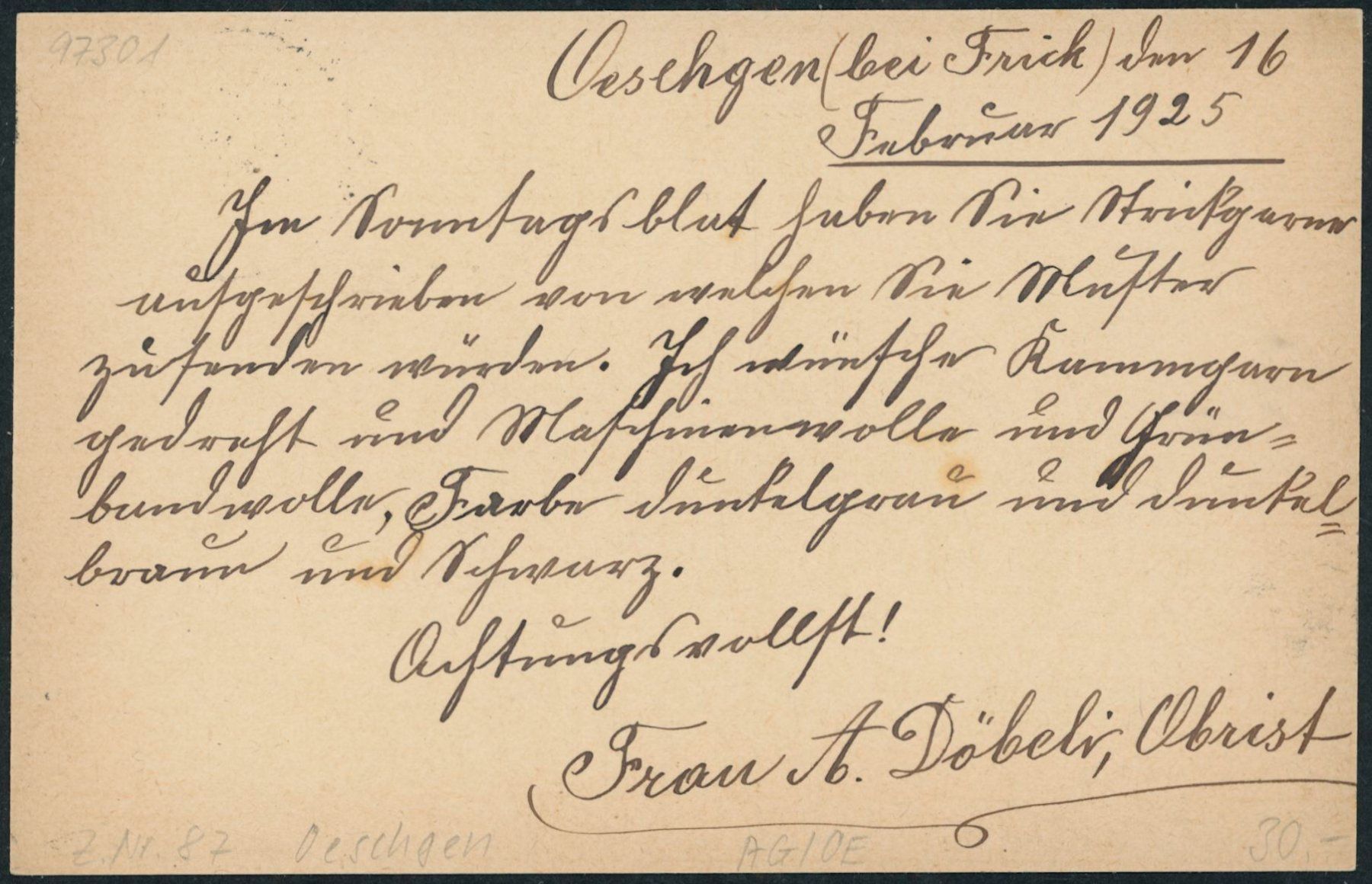 Alle Briefmarken: AG Oeschgen - Karte – Gebraucht aus Schindellegi von leecollect 1