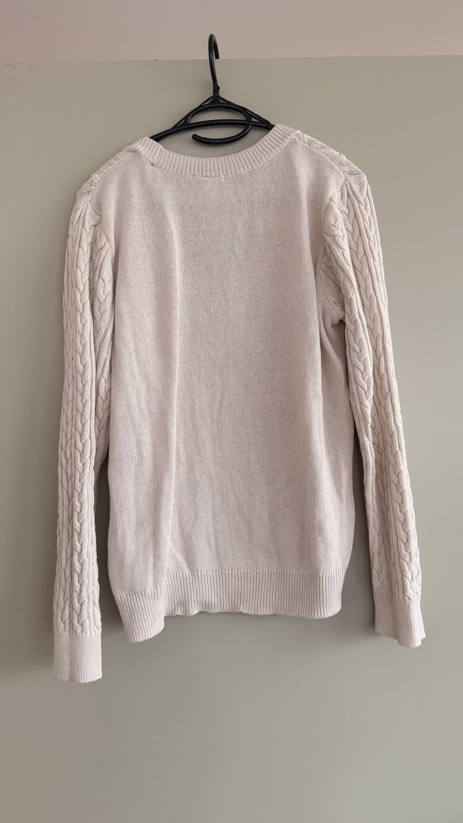 Maglioni & Felpe: Beiger Strickpullover mit V-Ausschnitt und Zopfmuster gr.L – Usato da Winterthur venduto da -BeHappy24- 2